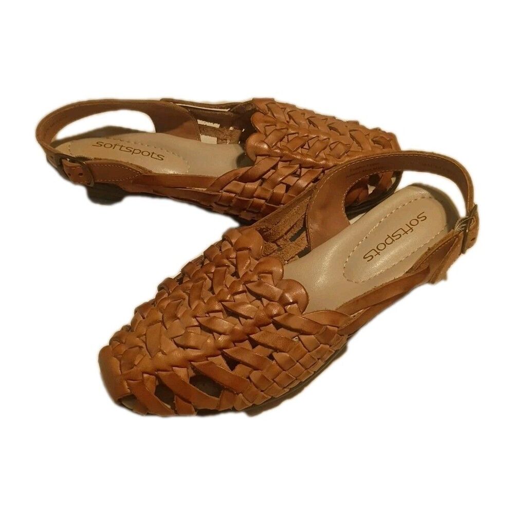 Softspots Brown Woven Leather Slingback Sandals